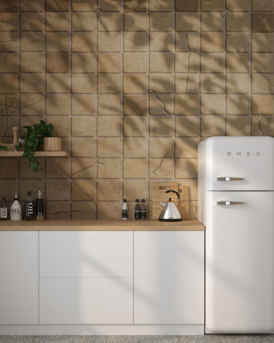 Stone tiles with leaf shadows wall mural for the kitchen