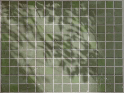 Green stone tiles with leaf shadows wall mural