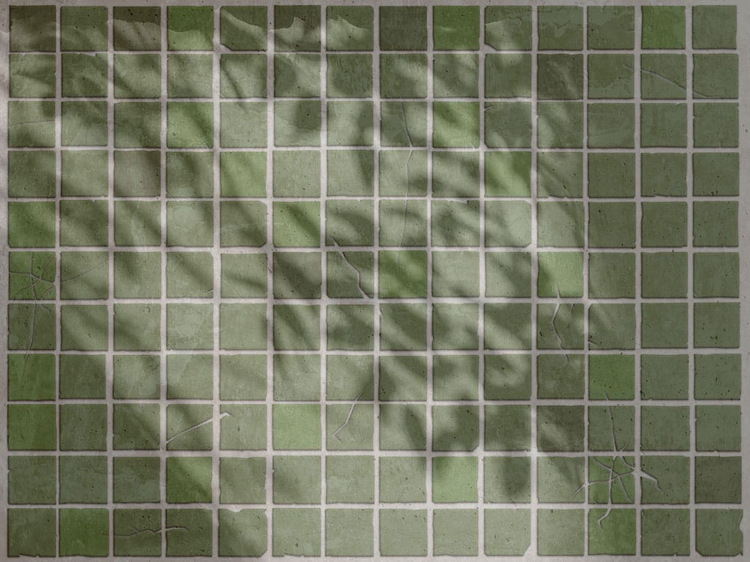 Green stone tiles with leaf shadows wall mural