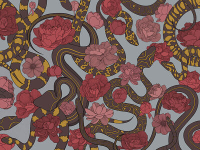 Black snakes and red flowers wall mural