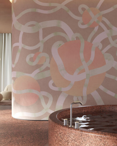 Colorful abstract wall mural for the bath