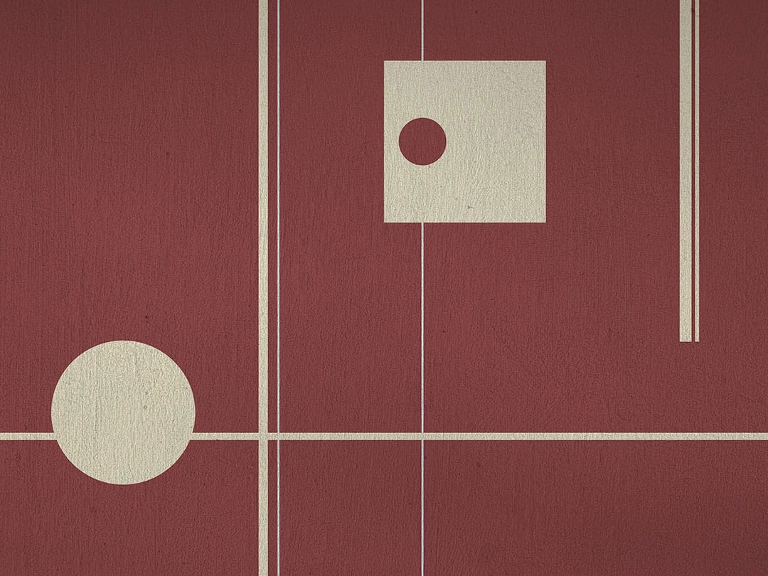 Geometric art-deco style red wall mural