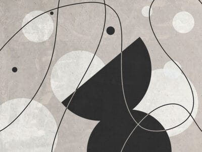 Graphic art-deco style black and white abstraction wall mural