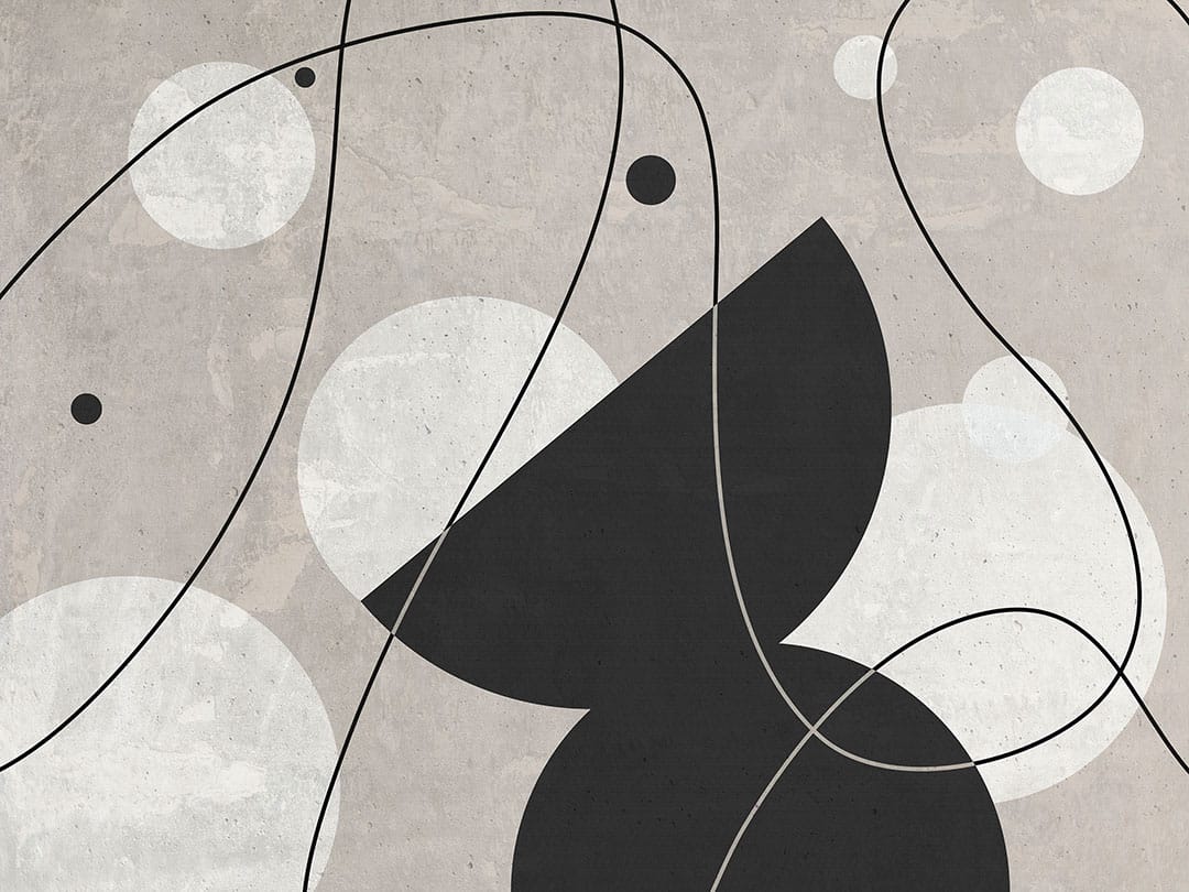 Graphic art-deco style black and white abstraction wall mural