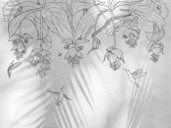 Tropical flowers with hummingbirds and sun glares wall mural