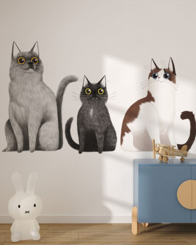 Cats trio wall mural for a children's room