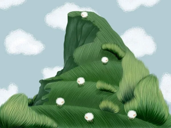 Bright green cape and cute sheep kids wall mural