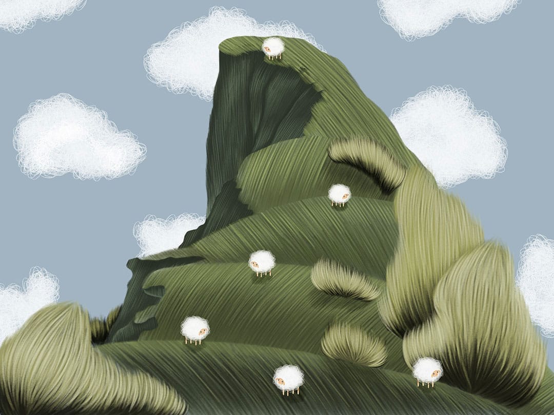 Dark green cape and cute sheep kids wall mural