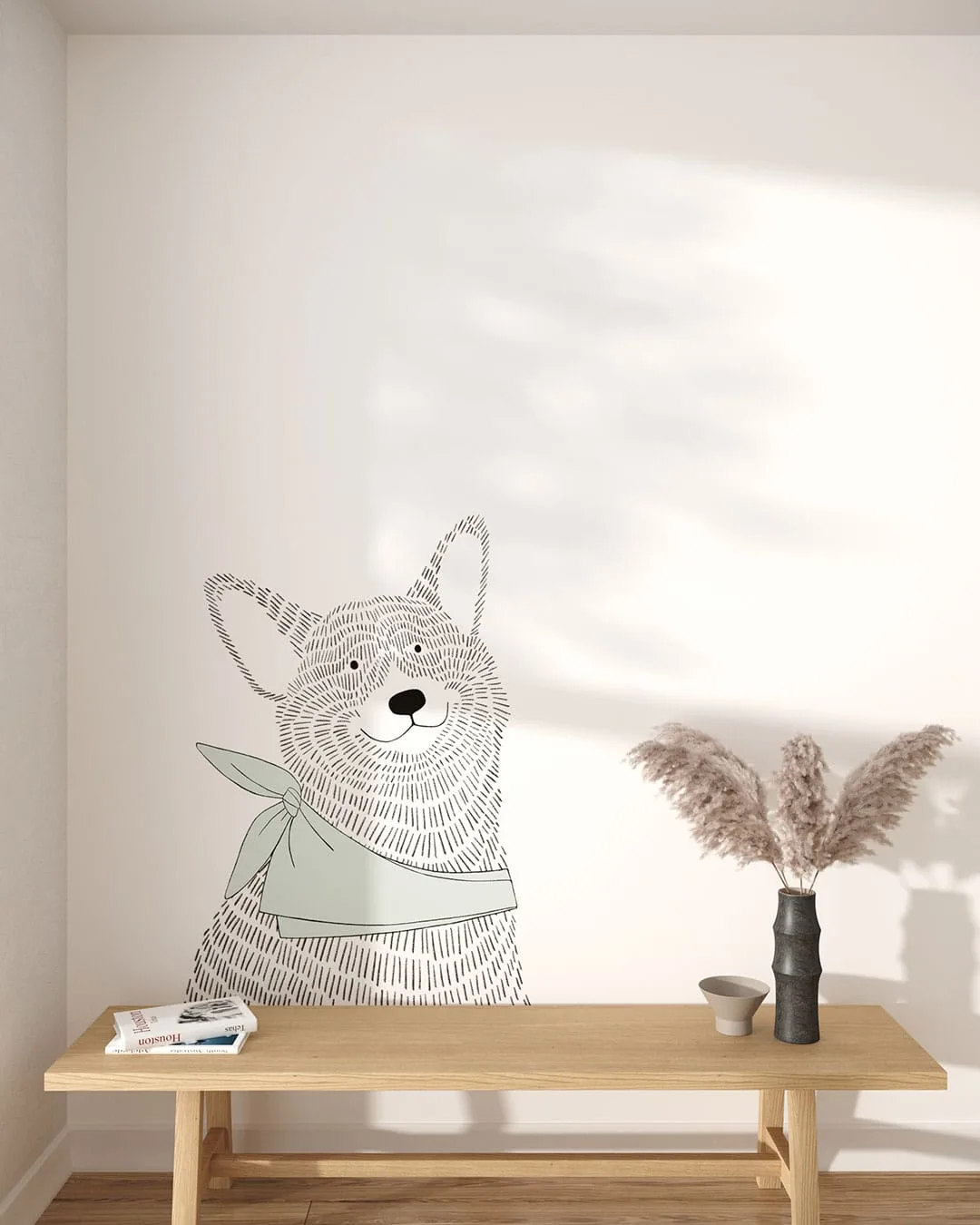 Wall Mural Corgi for a children's room - kith2kin.com Minimalistic graphic-styled wall mural for a children's room with a Corgi dog