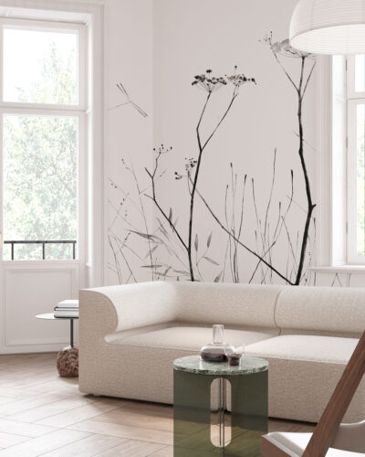Delicate minimalist flowers wall mural for the living room