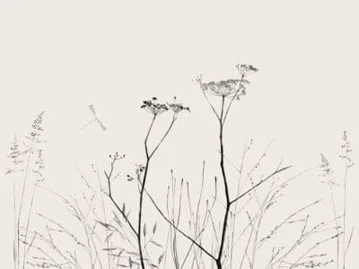 Delicate minimalist black flowers wall mural