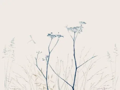 Delicate minimalist blue flowers wall mural