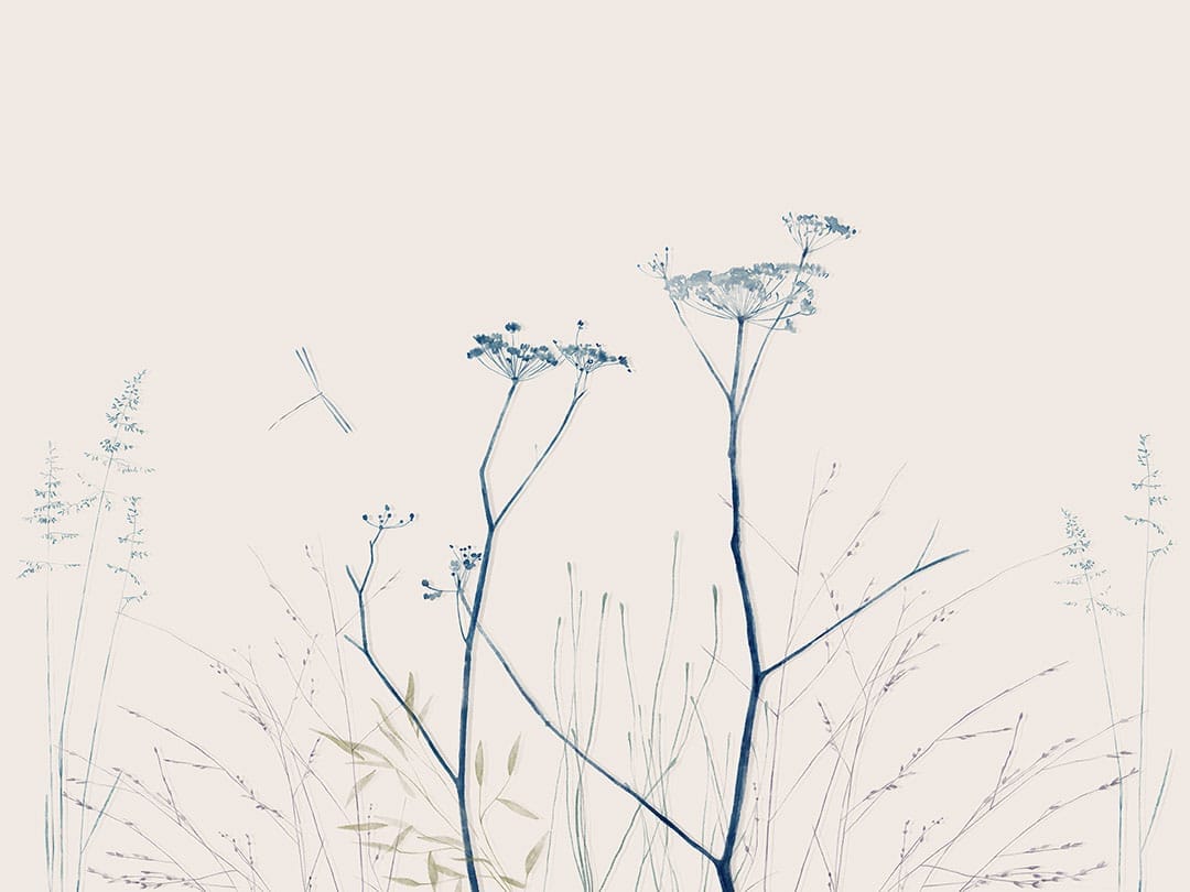Delicate minimalist blue flowers wall mural