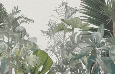 Lush tropical leaves and trees in green shades wall mural