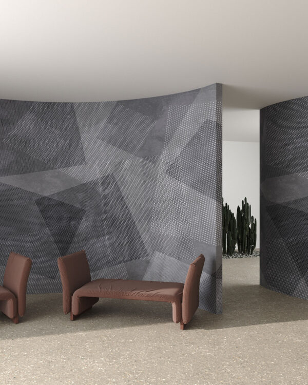 Grey abstract geometric wall mural for the living room