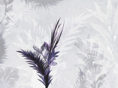 Light gray tender tropical leaves and shadows watercolor wall mural