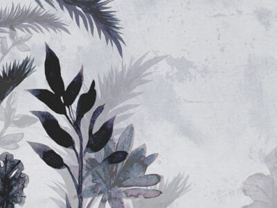 Light gray tender tropical leaves on the textured background watercolor wall mural