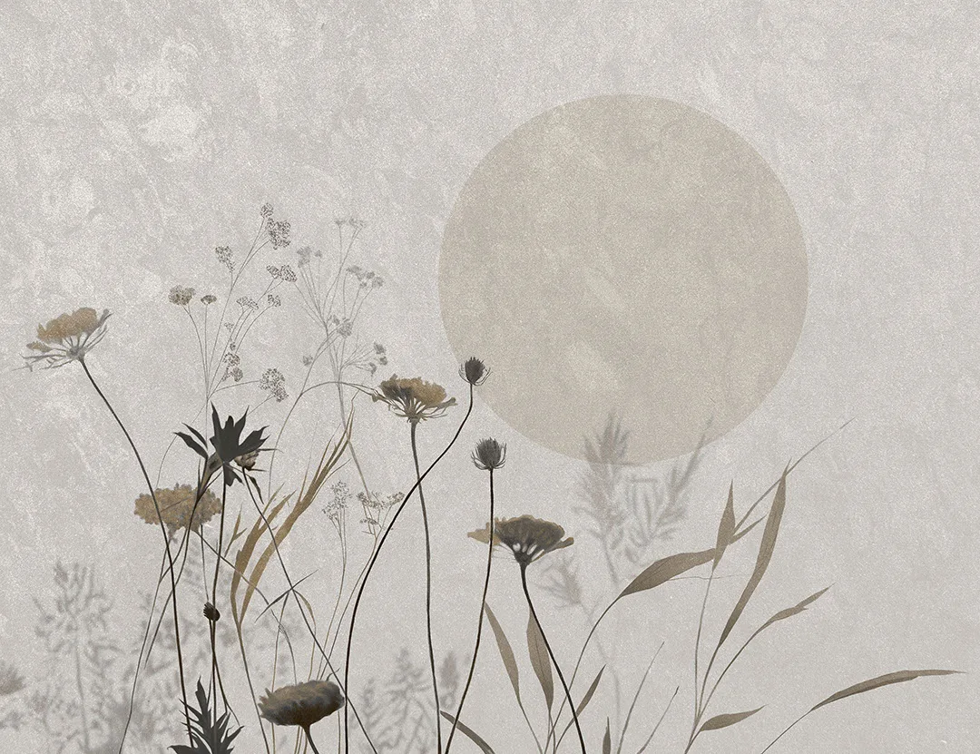 Tender beige field flowers print wall mural
