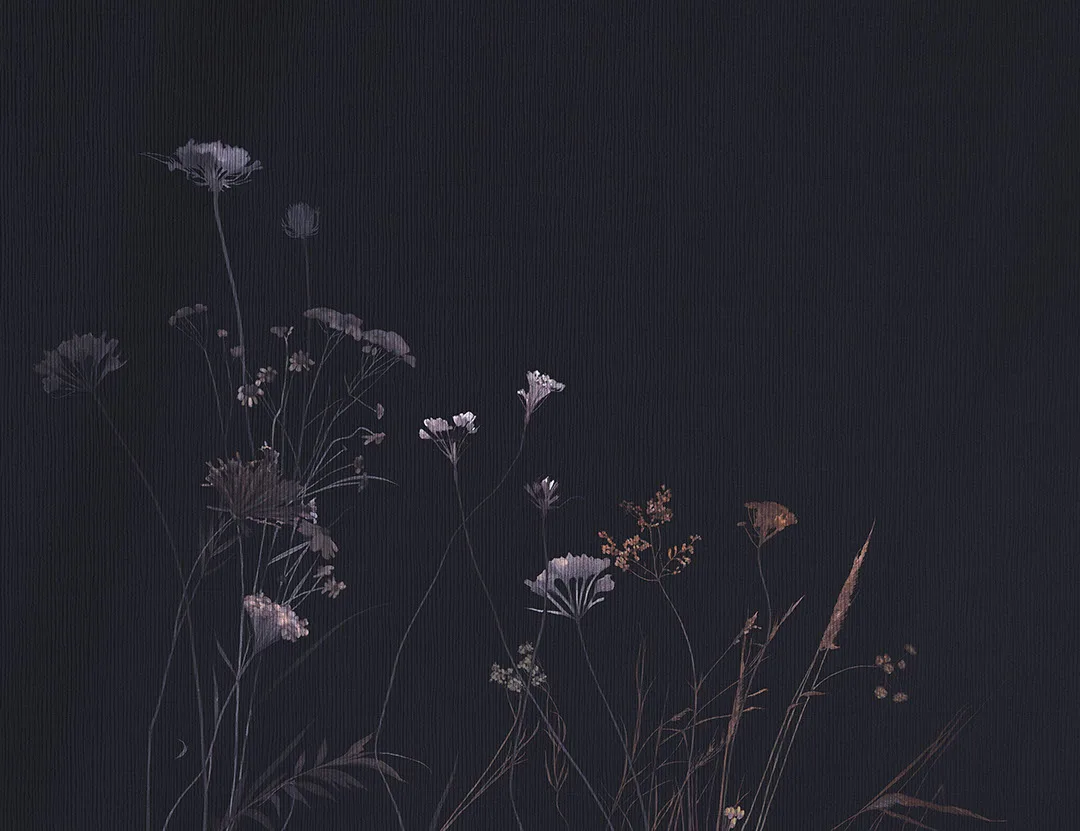 Minimalistic dark floral wall mural