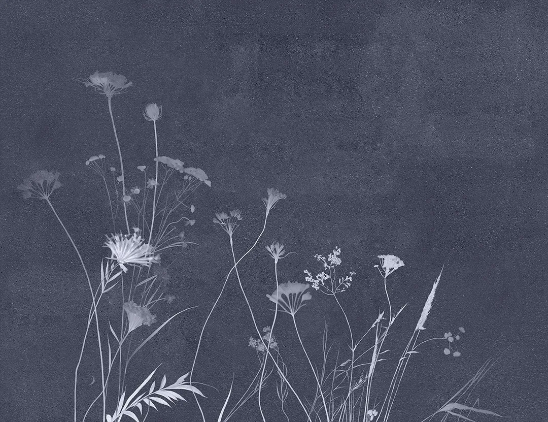 Minimalistic blue floral wall mural