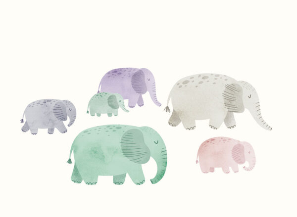 Watercolor minimalistic elephants kids wall mural