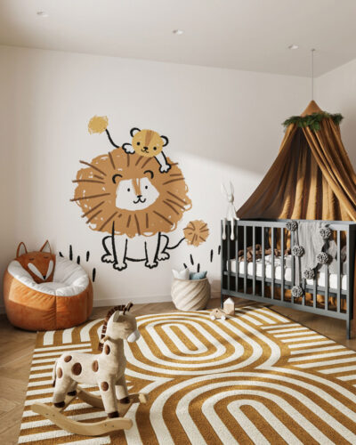 Vivid lion and they cub wall mural for a children's room