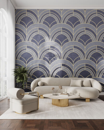 Dark geometric Art Deco print patterned wallpaper for the living room