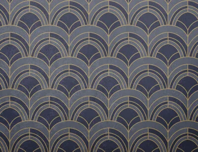 Navy blue geometric Art Deco print patterned wallpaper