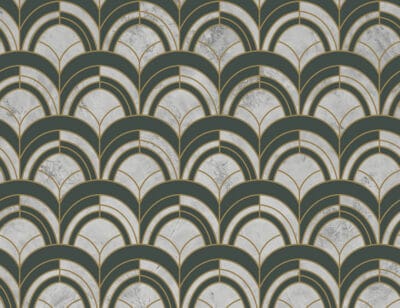 Navy green and gray geometric Art Deco print patterned wallpaper