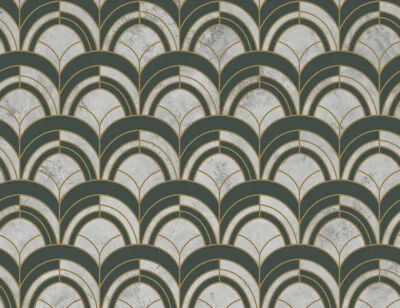 Navy green and gray geometric Art Deco print patterned wallpaper