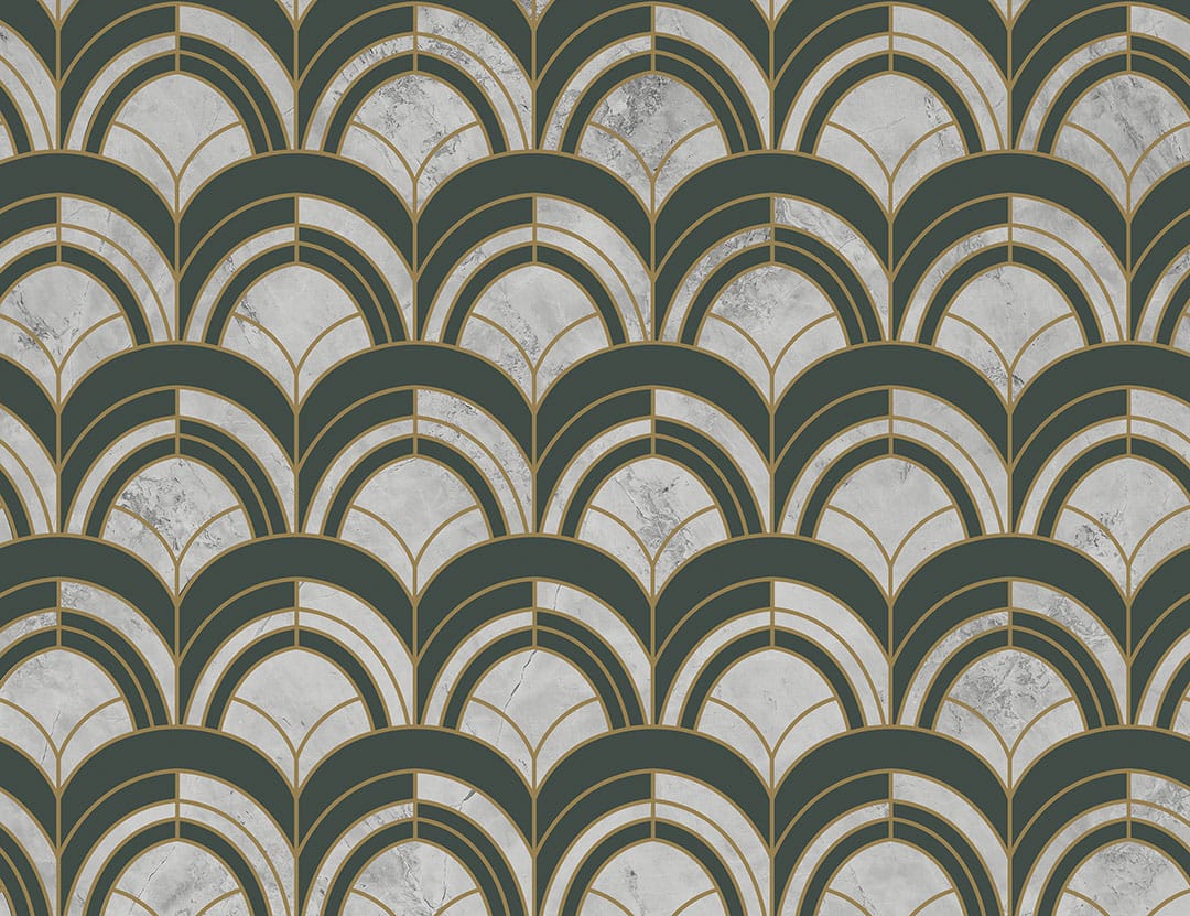 Navy green and gray geometric Art Deco print patterned wallpaper