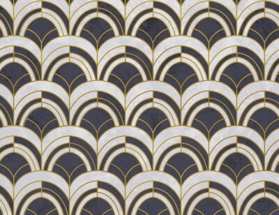 Navy blue and gray geometric Art Deco print patterned wallpaper
