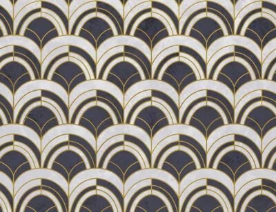 Navy blue and gray geometric Art Deco print patterned wallpaper