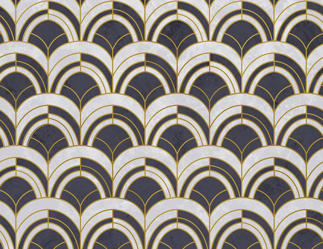 Navy blue and gray geometric Art Deco print patterned wallpaper
