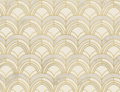 Gold and beige geometric Art Deco print patterned wallpaper