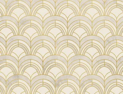 Gold and beige geometric Art Deco print patterned wallpaper