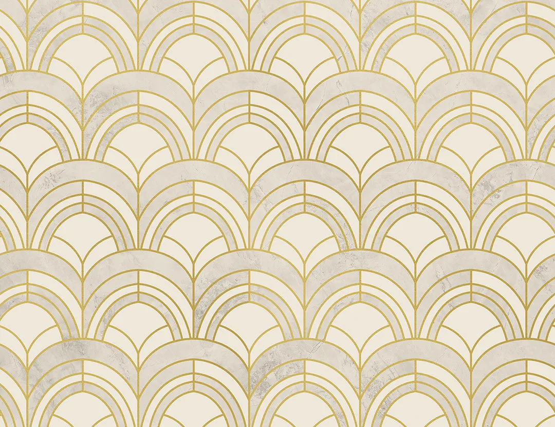 Gold and beige geometric Art Deco print patterned wallpaper