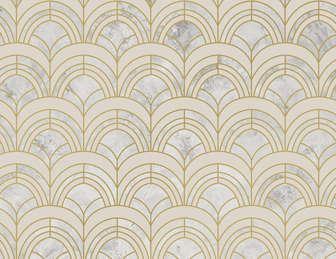 Gold and gray geometric Art Deco print patterned wallpaper