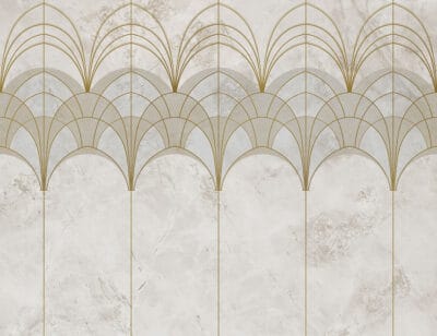 Gold and white elegant Art Deco arches on the textured background wall mural