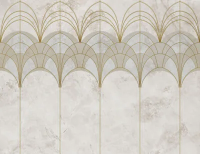 Gold and white elegant Art Deco arches on the textured background wall mural