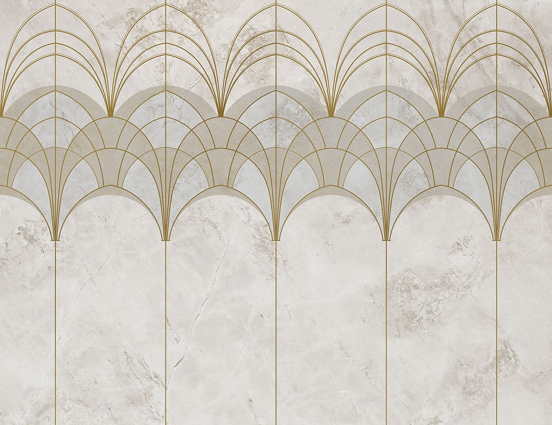 Gold and white elegant Art Deco arches on the textured background wall mural