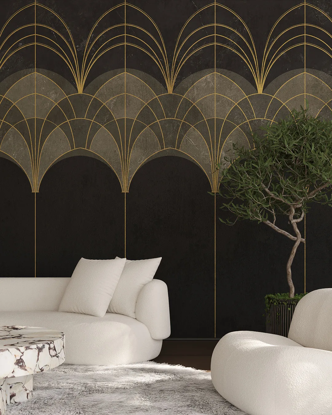 Wall Mural Lalique for the living room - kith2kin.com Gold and black elegant Art Deco arches wall mural for the living room