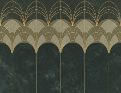 Gold and navy green elegant Art Deco arches wall mural