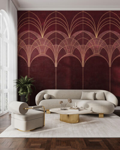 Elegant red geometric Art Deco print wall mural for the living room