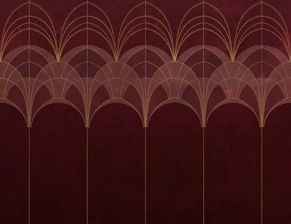 Elegant red geometric Art Deco print wall mural