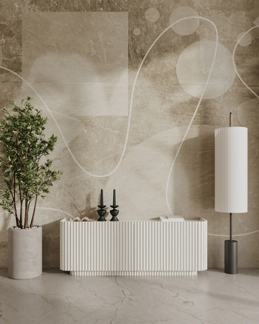 Wall Mural Benjamin for the living room - kith2kin.com Geometric abstract shapes on a textured background wall mural for the living room