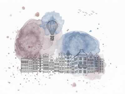 City outlines with delicate watercolor paint splashes wall mural