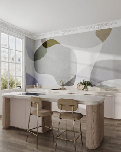 Delicate geometric abstraction wall mural for the kitchen