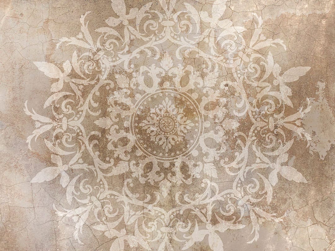 Textured orange mandala wall mural