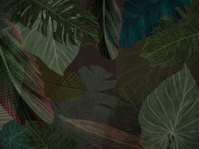 Tropical leaves on the brown background wall mural